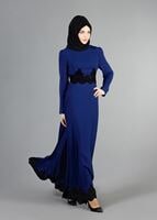 Vêtements hijab BLEU MARINE T 2108 Tuay Küpür Detaylı Abiye