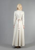 Tesettür giyim BEJ DÜĞMELİ BELİ KUŞAKLI ABİYE ELBİSE 2141 