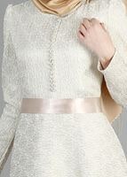 Tesettür giyim BEJ DÜĞMELİ BELİ KUŞAKLI ABİYE ELBİSE 2141 