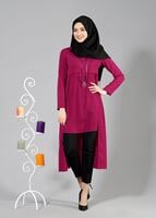 Vêtements hijab FUCHSIA T 2207 Tuay Kuyruklu Kolyeli Tunik