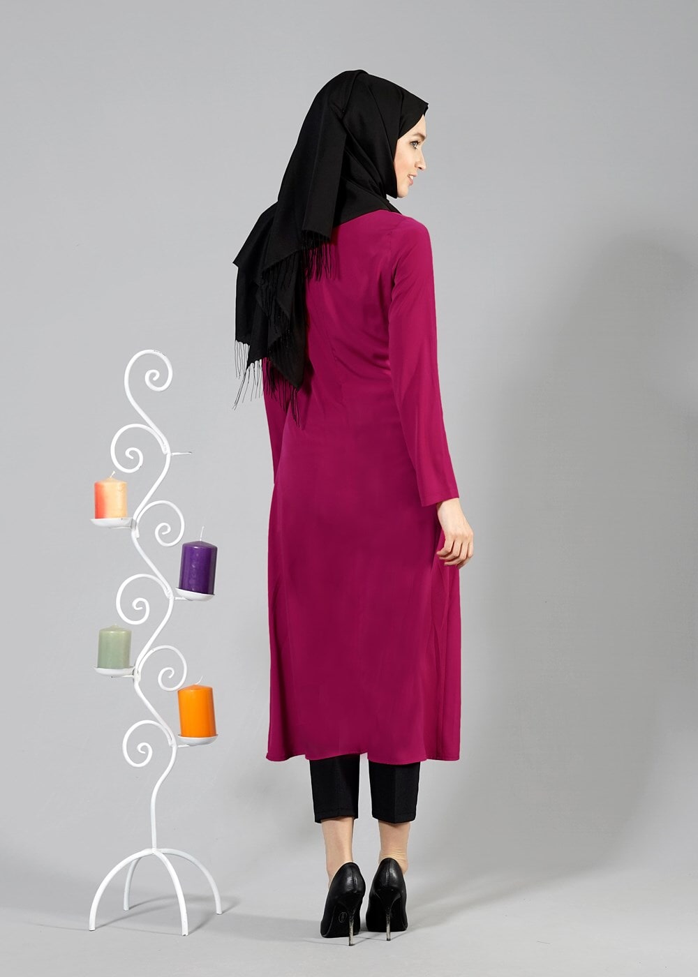 Vêtements hijab FUCHSIA T 2207 Tuay Kuyruklu Kolyeli Tunik