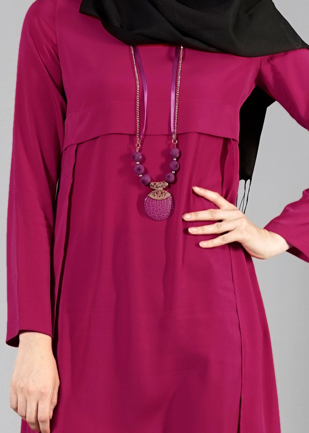 Vêtements hijab FUCHSIA T 2207 Tuay Kuyruklu Kolyeli Tunik