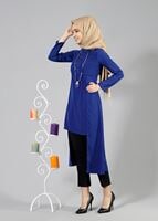 Tesettür giyim LACİVERT T 2207 Tuay Kuyruklu Kolyeli Tunik