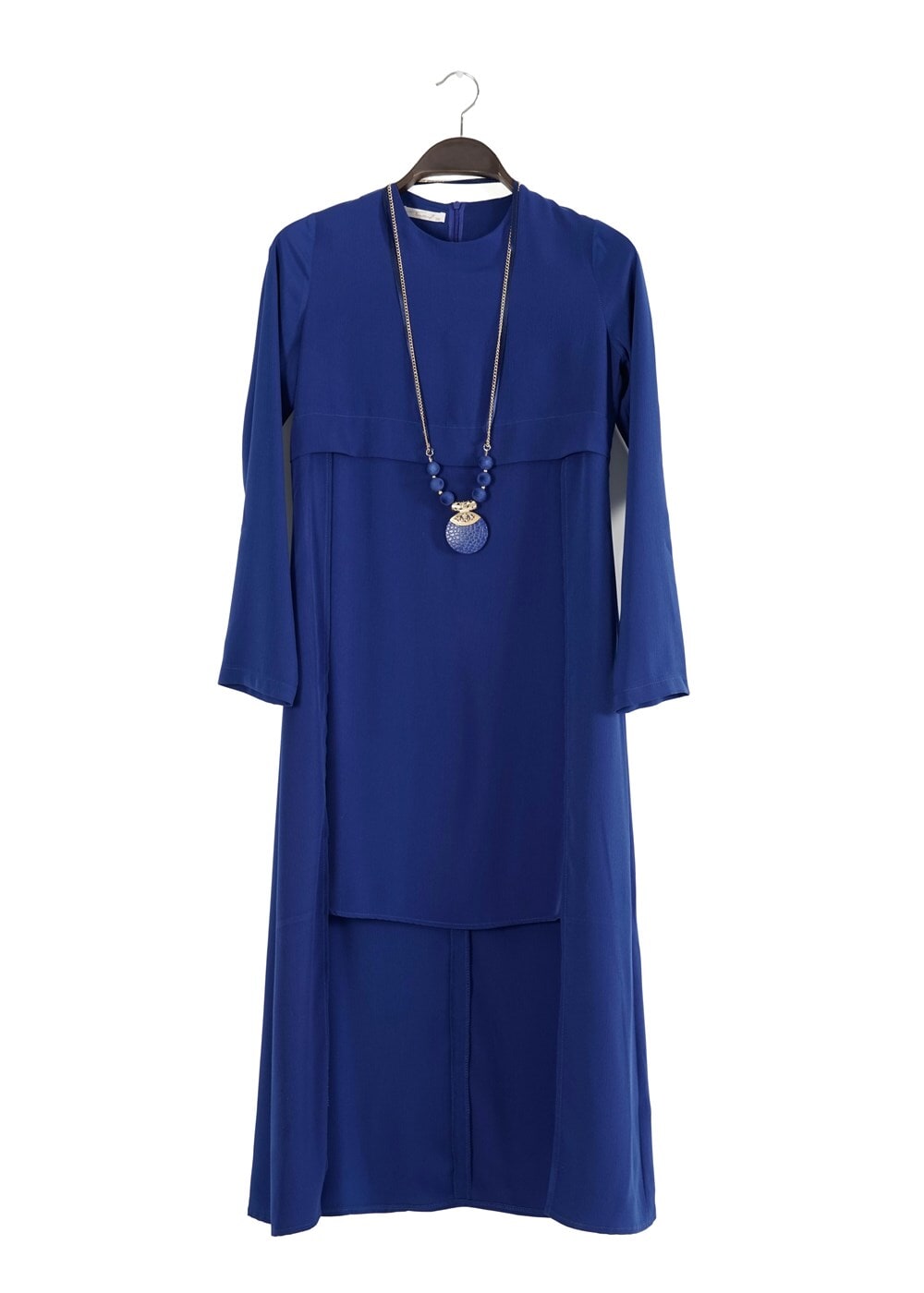 Tesettür giyim LACİVERT T 2207 Tuay Kuyruklu Kolyeli Tunik