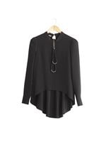 Tesettür giyim SİYAH T 7043 Tuay İnci Kolyeli Bluz