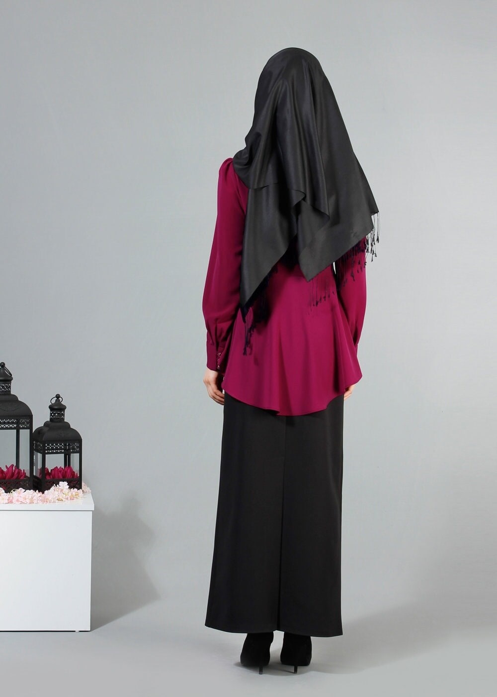 Hijab clothing PURPLE T 7043 Tuay İnci Kolyeli Bluz