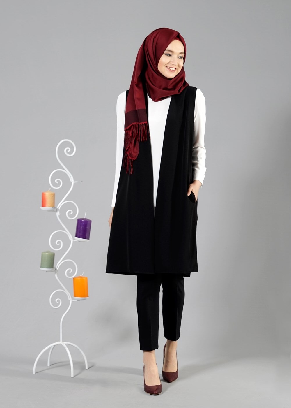 Tesettür giyim SİYAH T 7109 Tuay Piliseli Cepli Yelek