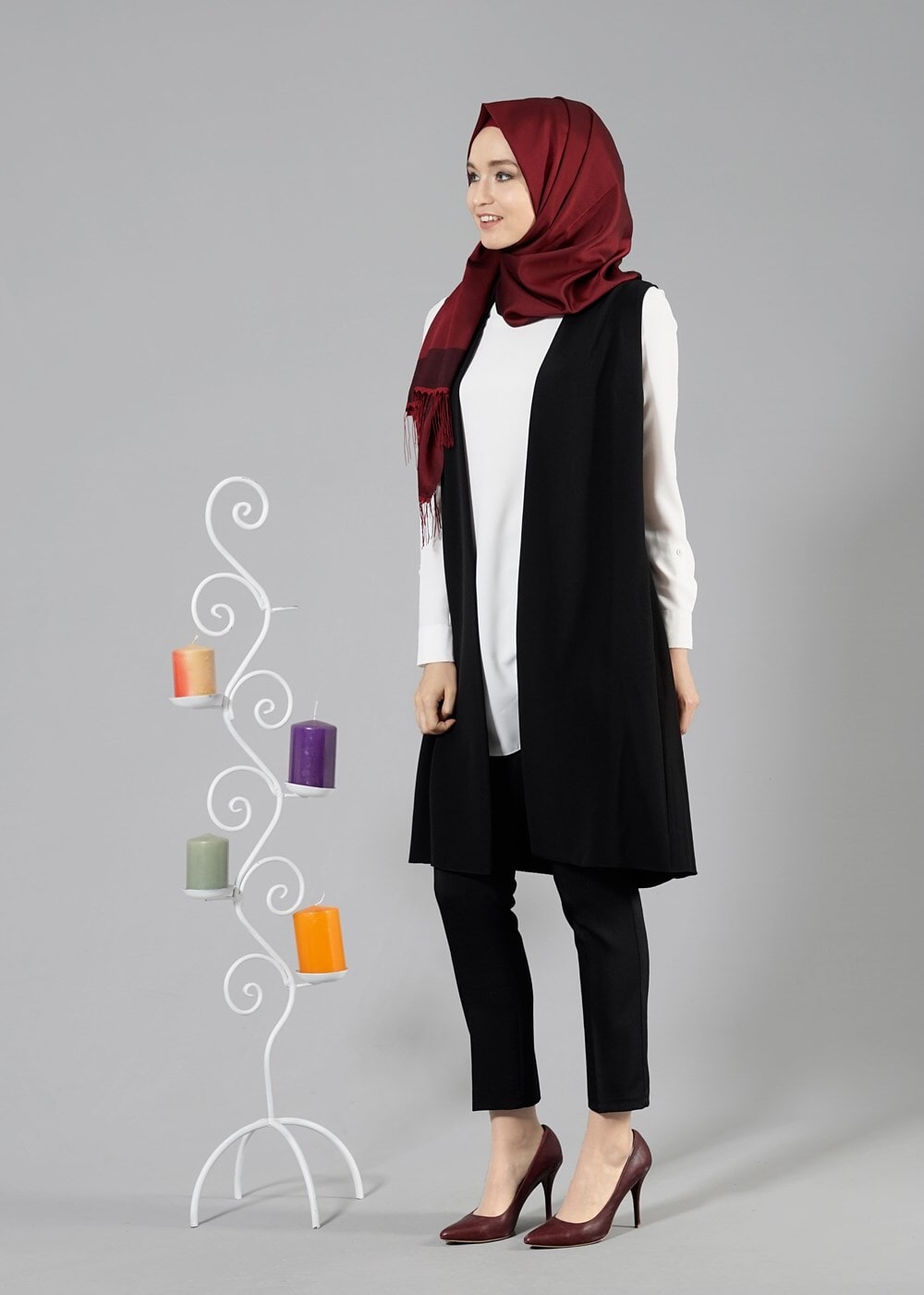 Tesettür giyim SİYAH T 7109 Tuay Piliseli Cepli Yelek