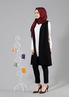 Tesettür giyim SİYAH T 7109 Tuay Piliseli Cepli Yelek