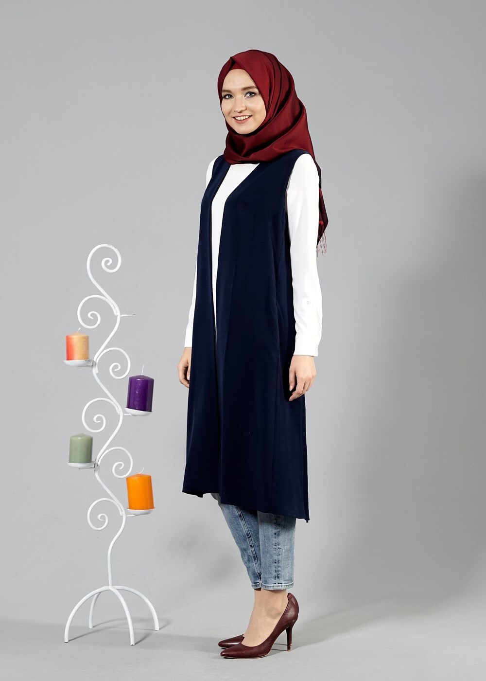 Hijab clothing NAVY BLUE T 7109 Tuay Piliseli Cepli Yelek