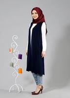Hijab clothing NAVY BLUE T 7109 Tuay Piliseli Cepli Yelek