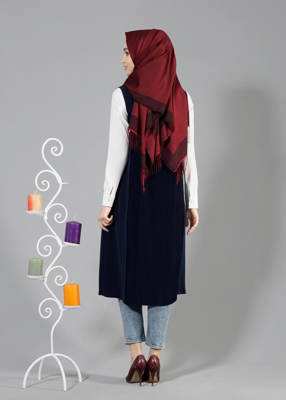 Hijab clothing NAVY BLUE T 7109 Tuay Piliseli Cepli Yelek