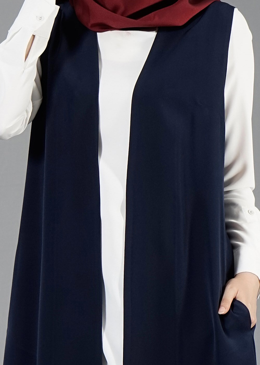 Hijab clothing NAVY BLUE T 7109 Tuay Piliseli Cepli Yelek