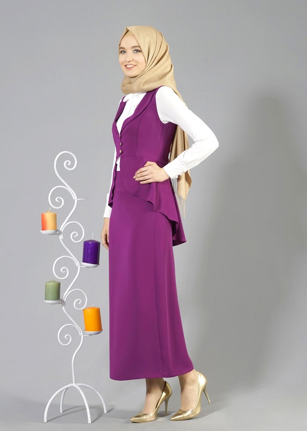 Vêtements hijab POURPRE T 7114 Tuay 2′li Kombinli Takım