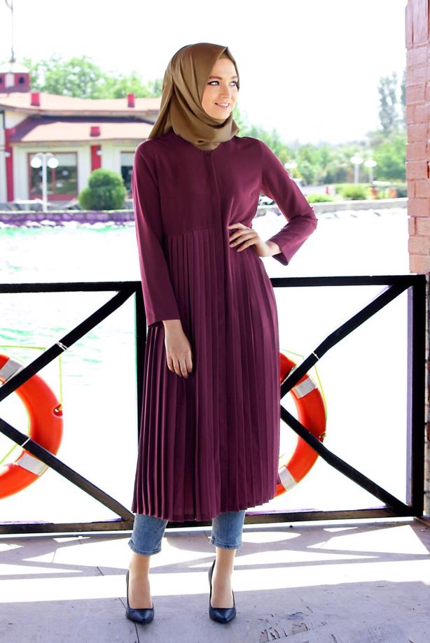 Hijab clothing  T 7117 Tuay Pile Detaylı Tunik - TRENDTESETTÜR