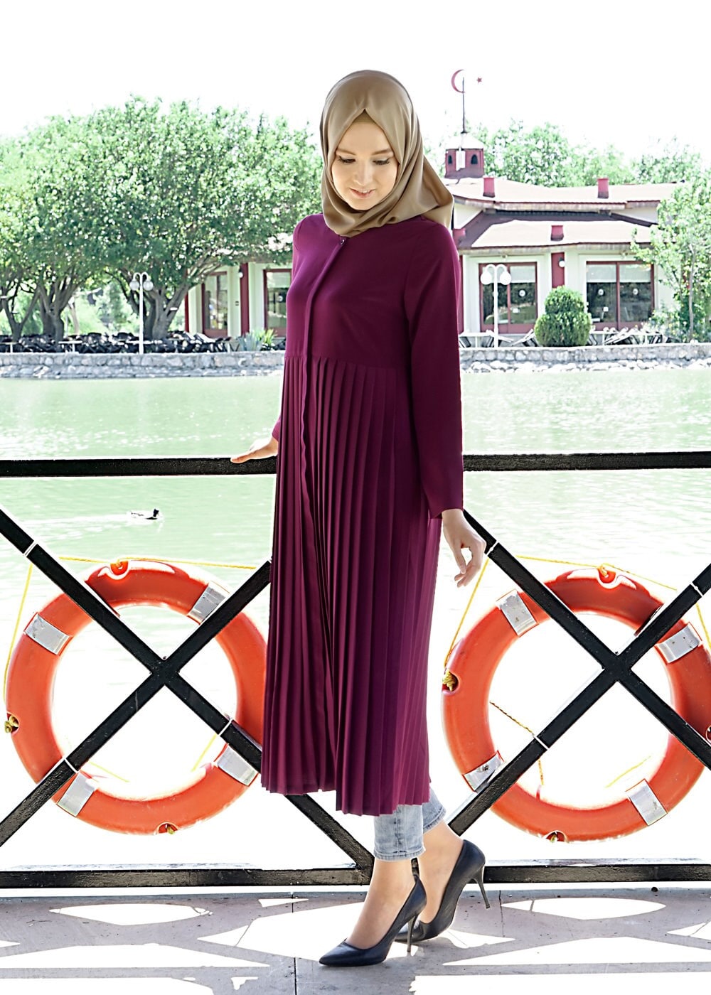 Vêtements hijab FUCHSIA T 7117 Tuay Pile Detaylı Tunik