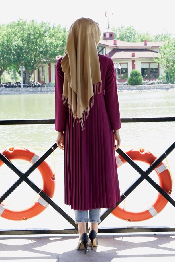 Hijab clothing  T 7117 Tuay Pile Detaylı Tunik - TRENDTESETTÜR