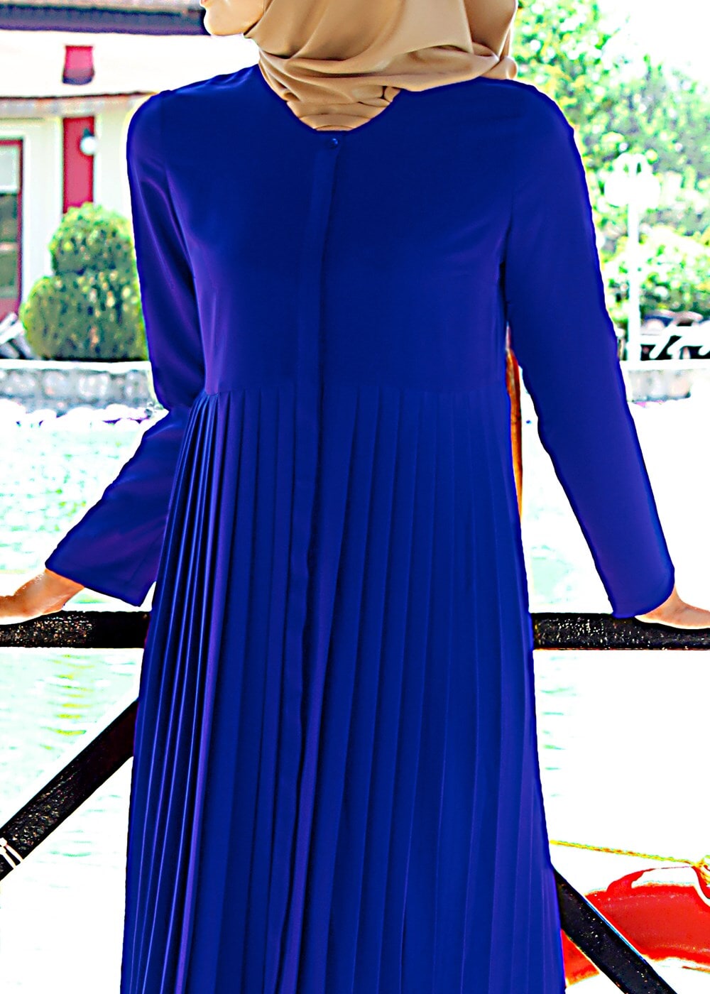 Tesettür giyim LACİVERT T 7117 Tuay Pile Detaylı Tunik