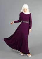 Tesettür giyim MÜRDÜM KUŞAĞI BONCUK İŞLEMELİ ABİYE ELBİSE 1788-1 