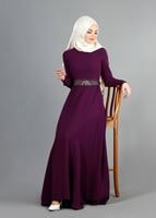 Tesettür giyim MÜRDÜM KUŞAĞI BONCUK İŞLEMELİ ABİYE ELBİSE 1788-1 