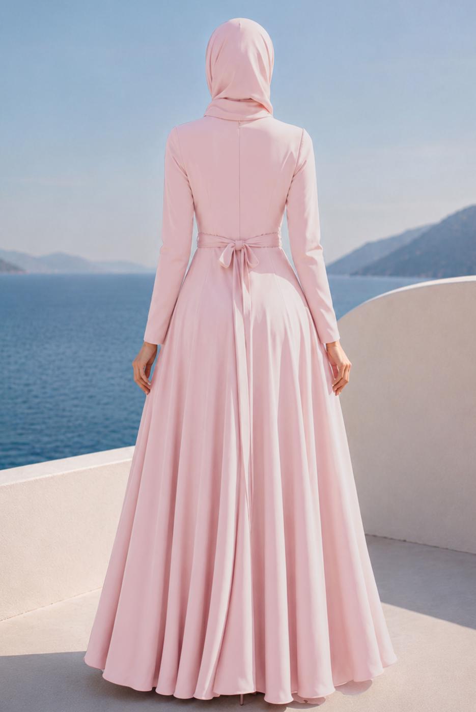 Hijab-Kleidung PULVER ABENDKLEID MIT GÜRTEL T 1788-1