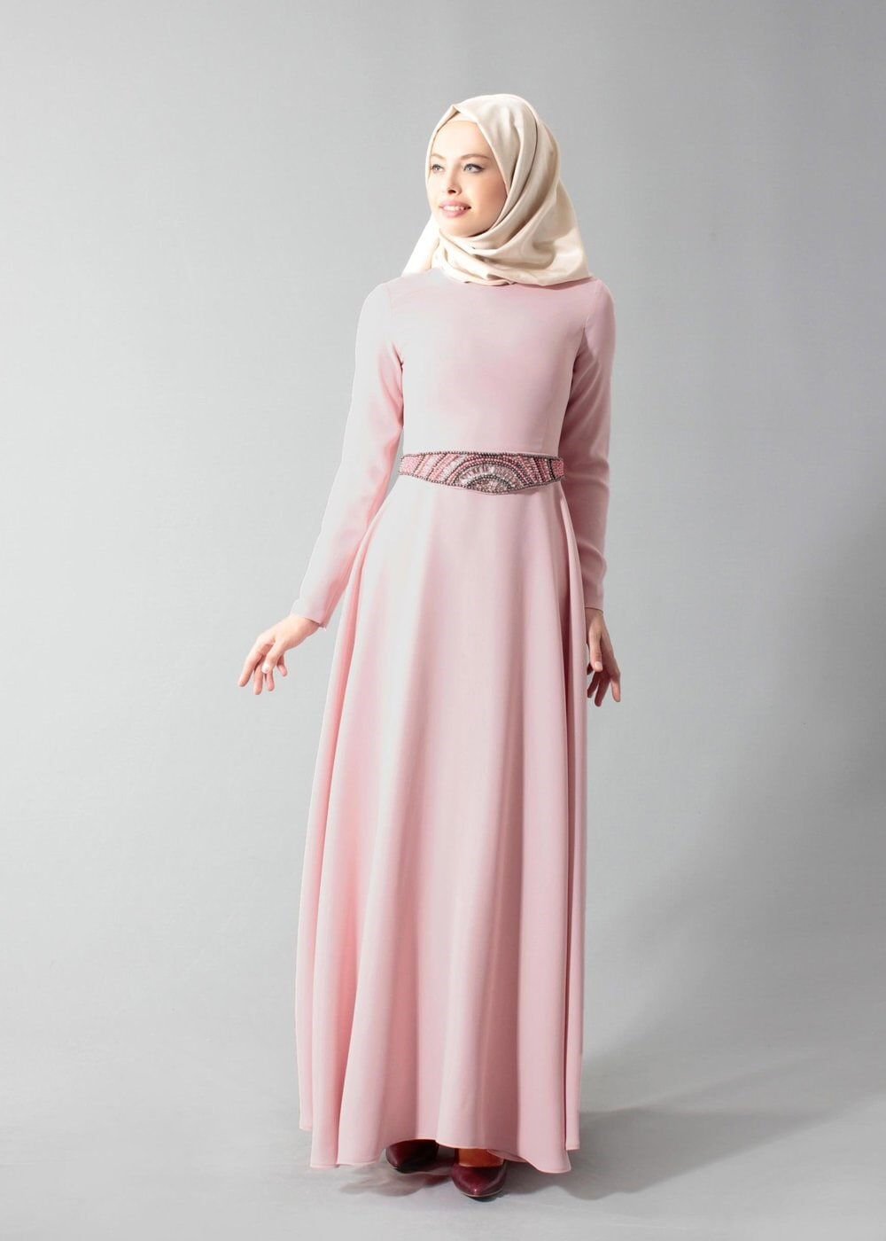 Vêtements hijab POUDRE T 1788-1 Tuay Kuşağı Boncuk İşlemeli Abiye