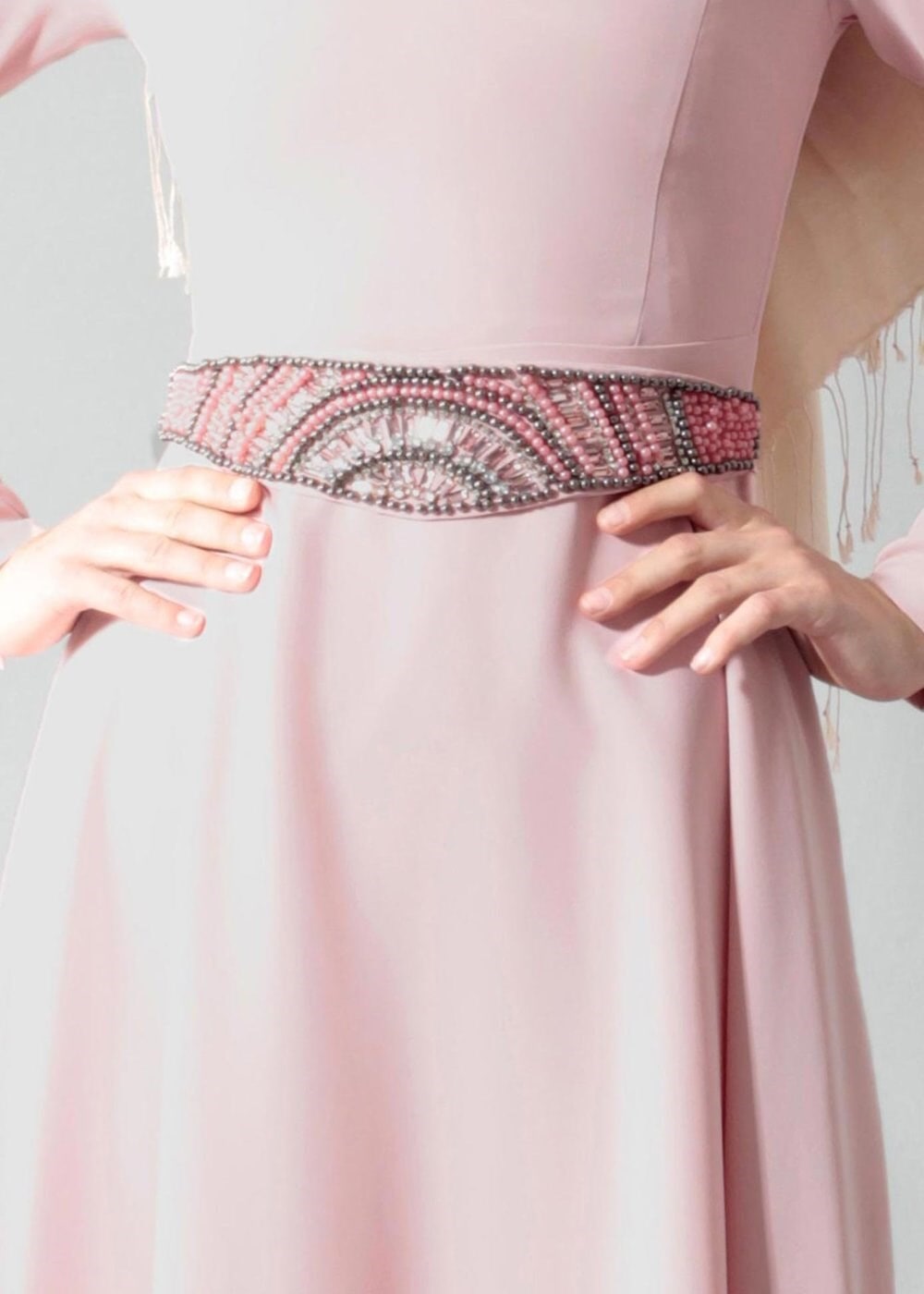 Vêtements hijab POUDRE T 1788-1 Tuay Kuşağı Boncuk İşlemeli Abiye