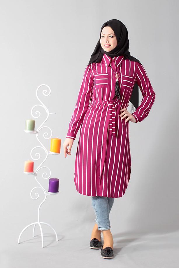 Vêtements hijab  T 0742 Gürbüz Gizli Düğmeli Aksesuarlı Tunik - TRENDTESETTÜR