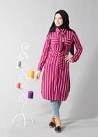 Vêtements hijab FUCHSIA T 0742 Gürbüz Gizli Düğmeli Aksesuarlı Tunik