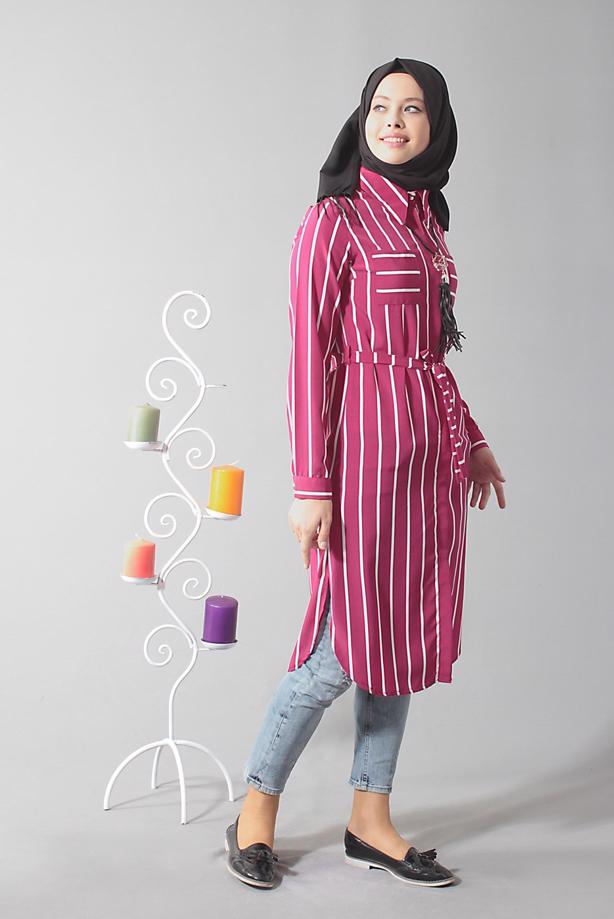 Vêtements hijab  T 0742 Gürbüz Gizli Düğmeli Aksesuarlı Tunik - TRENDTESETTÜR
