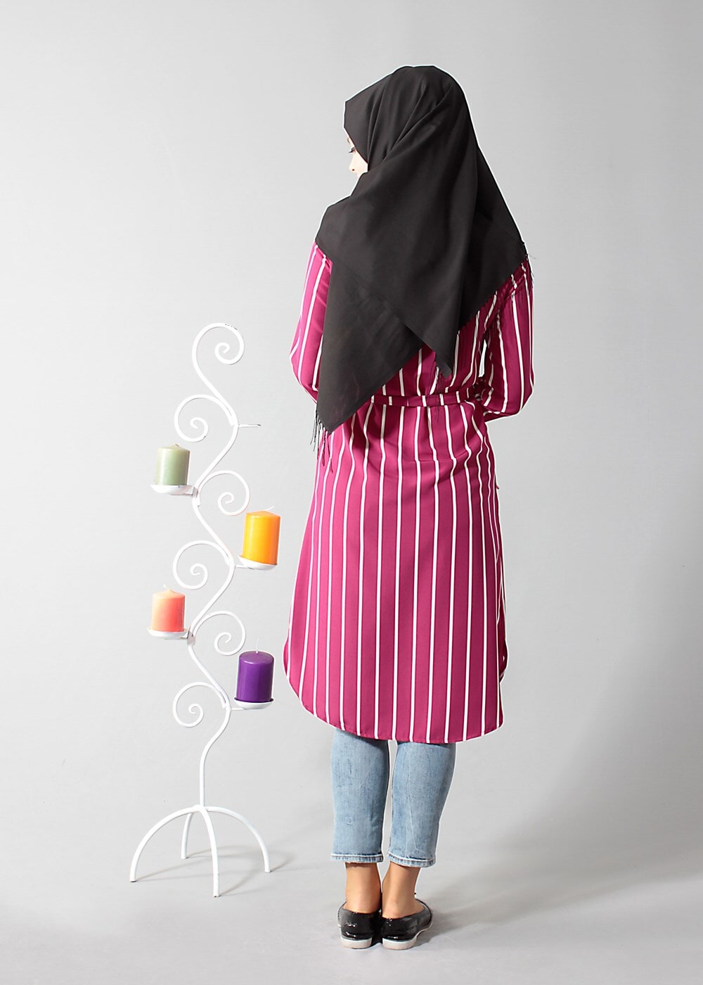 Vêtements hijab FUCHSIA T 0742 Gürbüz Gizli Düğmeli Aksesuarlı Tunik