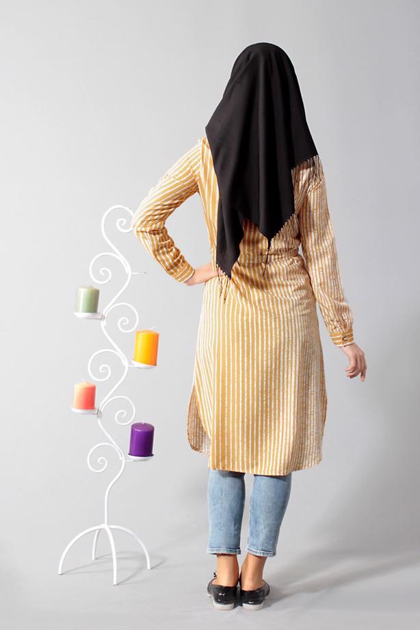 Vêtements hijab  T 0742-1 Gürbüz Gizli Düğmeli Aksesuarlı Tunik - TRENDTESETTÜR