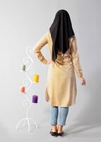 Vêtements hijab JAUNE T 0742-1 Gürbüz Gizli Düğmeli Aksesuarlı Tunik