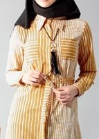 Vêtements hijab JAUNE T 0742-1 Gürbüz Gizli Düğmeli Aksesuarlı Tunik