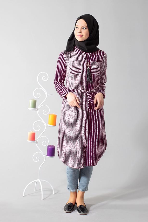 Vêtements hijab  T 0742-1 Gürbüz Gizli Düğmeli Aksesuarlı Tunik - TRENDTESETTÜR