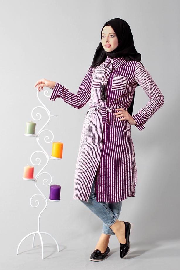 Vêtements hijab  T 0742-1 Gürbüz Gizli Düğmeli Aksesuarlı Tunik - TRENDTESETTÜR