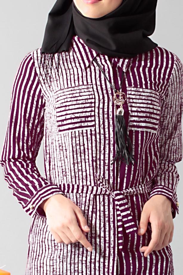 Vêtements hijab  T 0742-1 Gürbüz Gizli Düğmeli Aksesuarlı Tunik - TRENDTESETTÜR