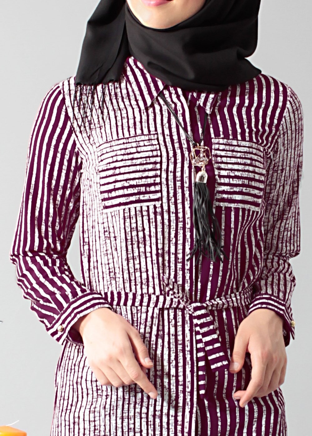 Vêtements hijab PRUNE T 0742-1 Gürbüz Gizli Düğmeli Aksesuarlı Tunik