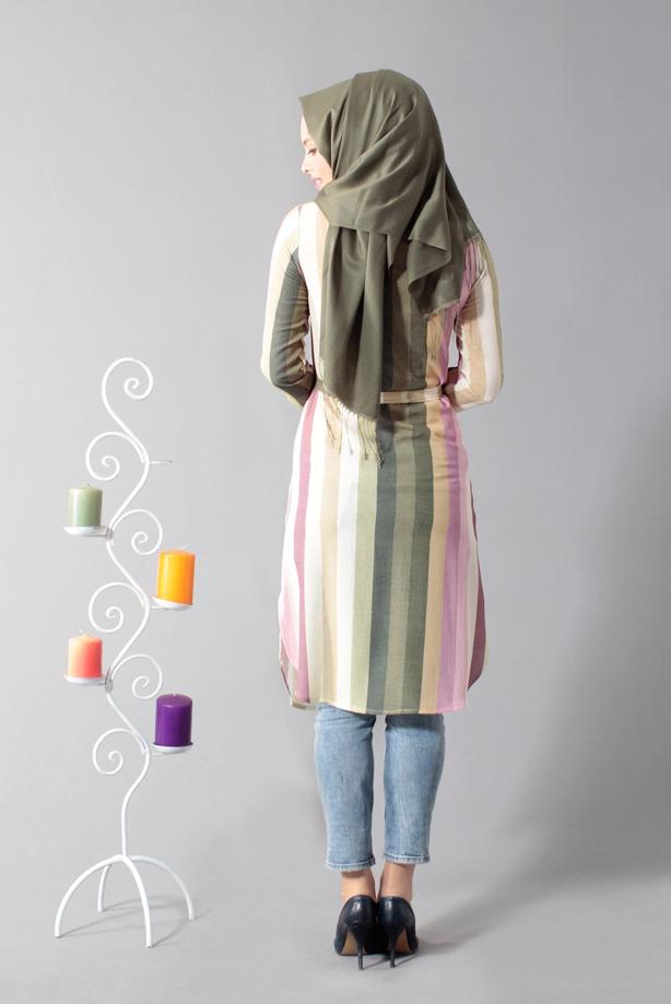 Vêtements hijab  T 742-2 Gürbüz Çizgi Desenli Tunik - TRENDTESETTÜR