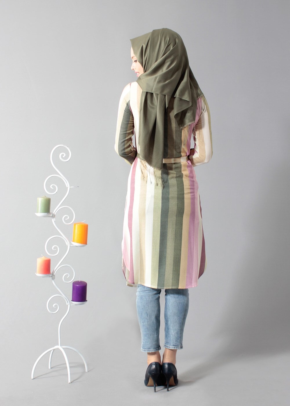 Vêtements hijab POURPRE T 742-2 Gürbüz Çizgi Desenli Tunik