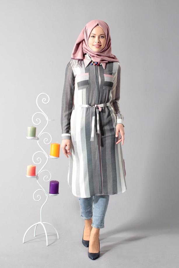 Vêtements hijab  T 742-2 Gürbüz Çizgi Desenli Tunik - TRENDTESETTÜR
