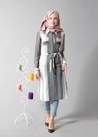 Vêtements hijab POUDRE T 742-2 Gürbüz Çizgi Desenli Tunik