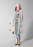 Vêtements hijab POUDRE T 742-2 Gürbüz Çizgi Desenli Tunik