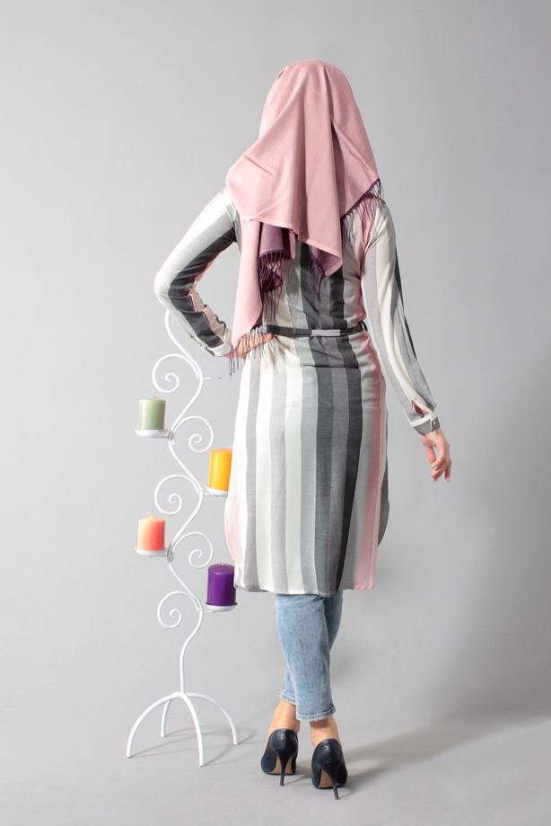 Vêtements hijab  T 742-2 Gürbüz Çizgi Desenli Tunik - TRENDTESETTÜR