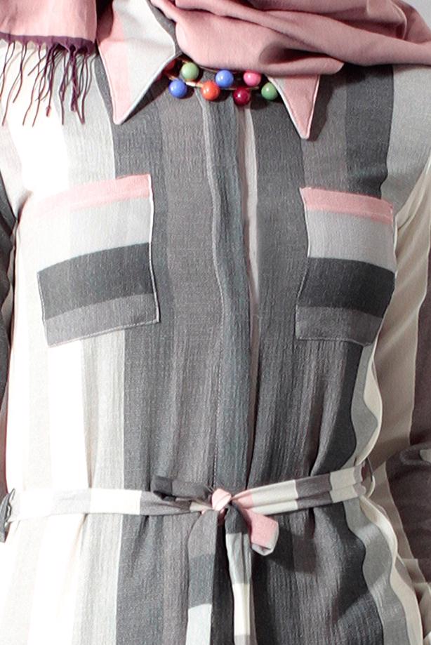 Vêtements hijab  T 742-2 Gürbüz Çizgi Desenli Tunik - TRENDTESETTÜR