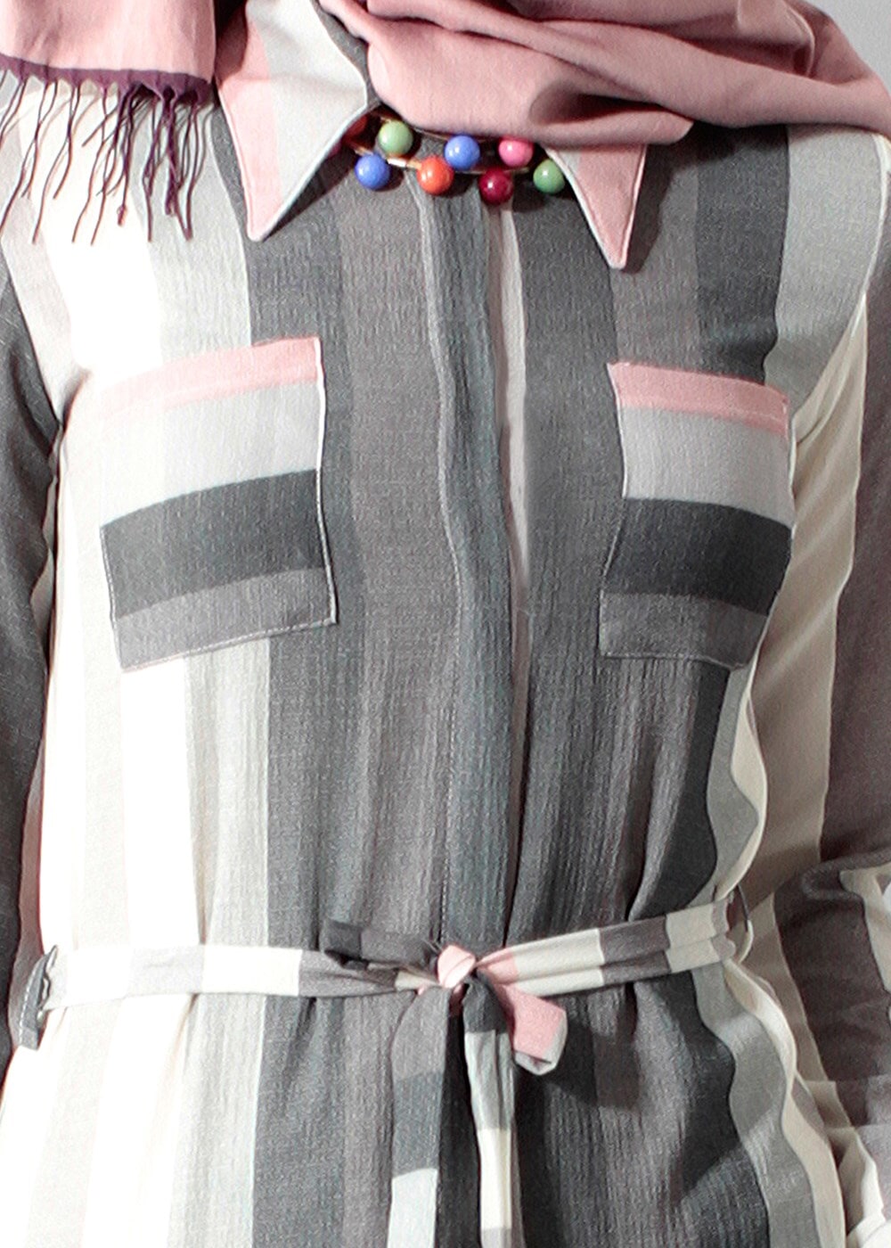 Vêtements hijab POUDRE T 742-2 Gürbüz Çizgi Desenli Tunik