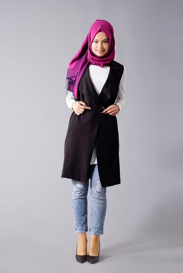 Tesettür giyim  T 978 Helly Bel Kuşaklı Tesettür Yelek - TRENDTESETTÜR