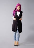 Hijab clothing BLACK T 978 Helly Bel Kuşaklı Tesettür Yelek