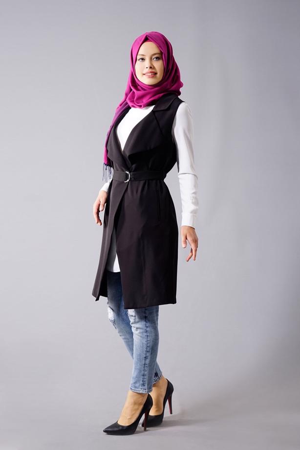 Tesettür giyim  T 978 Helly Bel Kuşaklı Tesettür Yelek - TRENDTESETTÜR