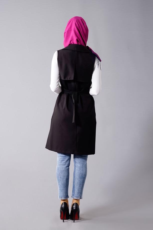 Tesettür giyim  T 978 Helly Bel Kuşaklı Tesettür Yelek - TRENDTESETTÜR